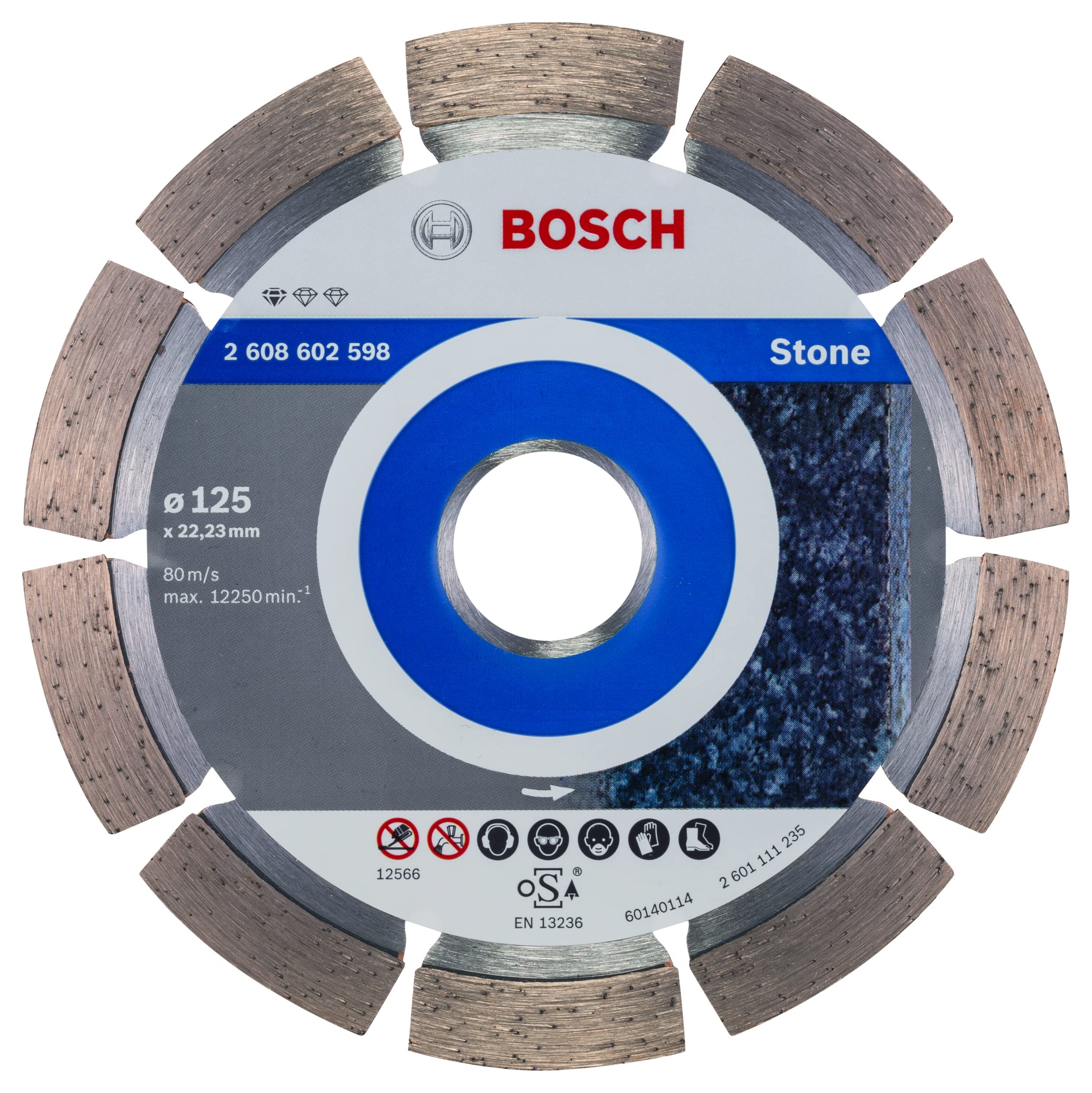 Bosch Professional 1x Diamond Cutting Disc Standard for Stone (for Concrete, Stone, Granite, Ø 125 x 22,23 x 1,6 x 10 mm, Accessories for Angle Grinders)
