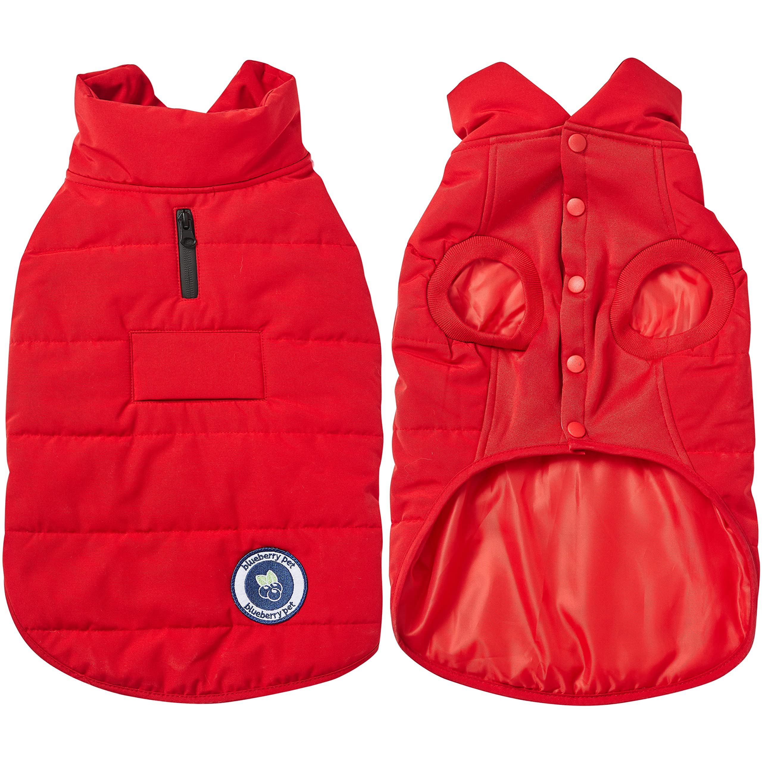 Blueberry Pet Cozy & Comfy Windproof Waterproof Quilted Fall Winter Dog Puffer Jacket in True Red, Back Length 35cm, Size 30cm, Warm Coat for Small Dogs