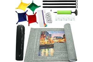 FELIZROCA Portable Puzzle Mat Roll Up - with 9 Glue Sheets, Sorting Trays, Hand Pump, Inflatable Tube, and Storage Bag - Perfect for Kids and Adults (Gray, 1500pcs)