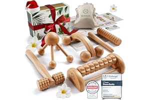 HELDSON® Wooden Therapy Massage Tools [6 Pieces] - Wood Rollers for Body Sculpting - Lymphatic Drainage Massager - Cellulite Tool - Maderoterapia Kit - Back Rolling Stick - Wellness Gifts Women, Men