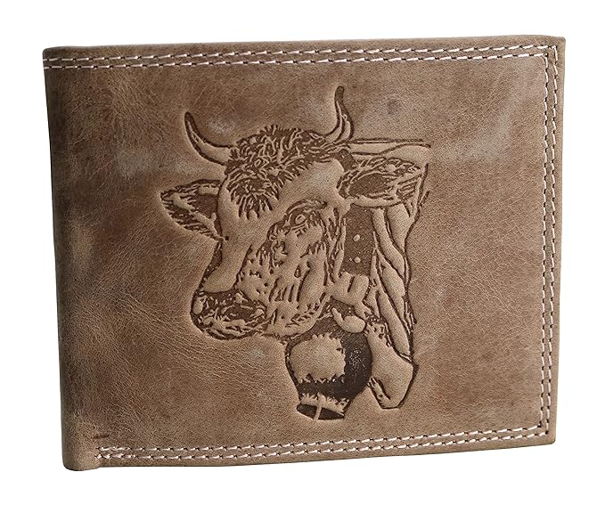 Ledergeldbeutel, Geldbeutel, Geldbörse, Portmonnaie Kuh Motiv doppelt genäht