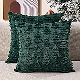 Allorry Christmas Pillow Covers 18 x 18 Set of 2 Xmas Decorations Dark Green Christmas Tree Pillow Cases Plush Faux Fur Soft Cushion Case for Winter Xmas Holiday Home Bedroom Sofa Decors SY-003-A18