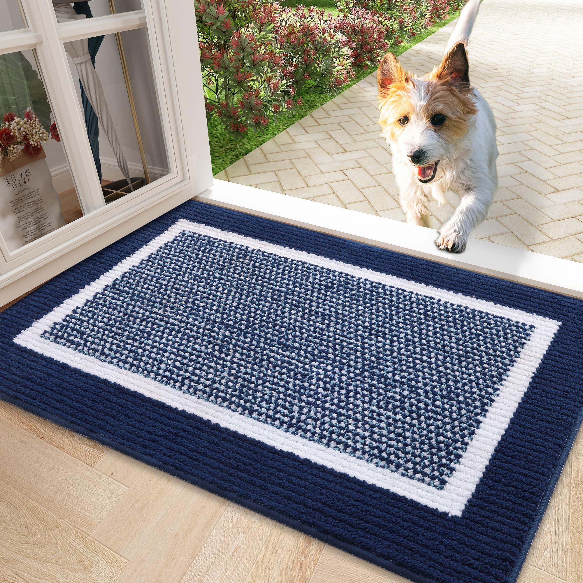 Homaxy Door Mats Indoor, 50 X 80 cm, Non Slip Dirt Trapper Machine Washable Soft Doormats, Super Absorbent Floor Mat for Front Back Door, Pets and Dogs, Navy Blue