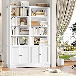 FINETONES 73" Tall Bookshelf with Doors, 6-Tier