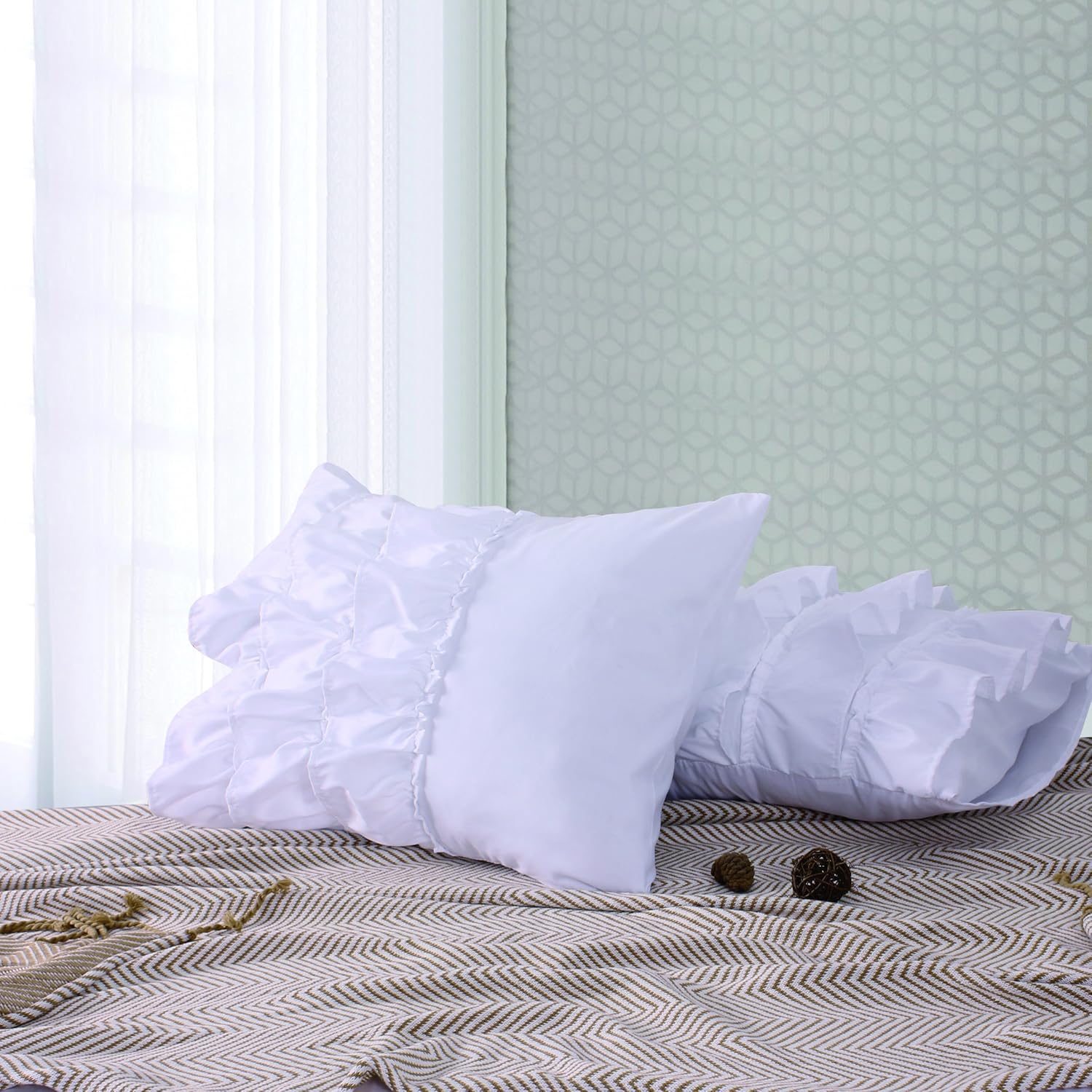 Amazon Com Empire Home Solid Ruffled Bed Pillow Cases Set Of