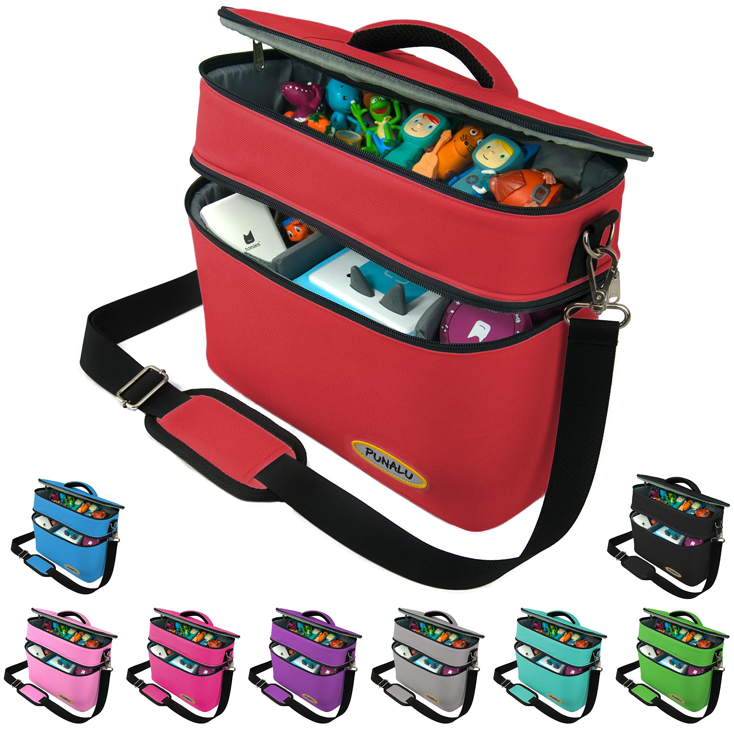 PUNALU Large Toniebox Bag, Red, Tigerbox, Lots of Space for Tonie Figures, Tigercard, Charger, Headphones, Transport Bag Ideal for Toniebox Starter Set