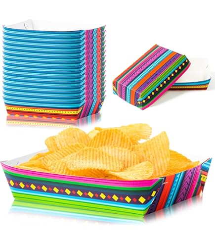Pickmesh 120 Pcs Mexican Paper Food Trays Disposable Fiesta Snack Nacho Popcorn Trays Taco Boats Cinco De Mayo Party Food Container Mexico Fiesta The