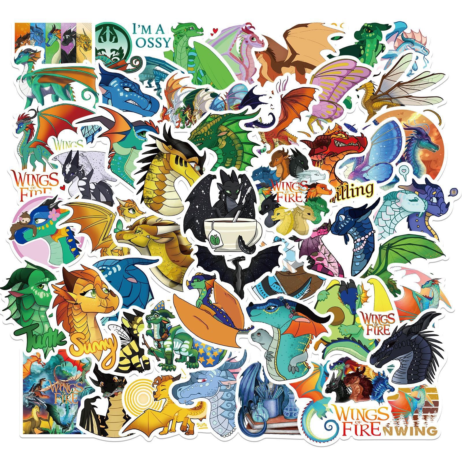 50Pcs Wings of Fire Stickers Dragon Sticker Featuring Dragons Stickers for Water Bottles, Cartoon Animals Gifts for Kids Men and Women (Wings of Fire)