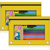 Pencil Pouch for 3 Ring Binder, 2 Pack Pencil Bags with Zipper, Yellow Pencil Case for Classroom School Office Supplies, Large Sturdy and Durable Cloth Pencil Pocket for 3 Holder Binder