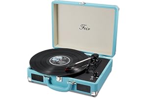 FEIR Vinyl Stereo Blue Record Player 3 Speed Portable Turntable Suitcase Built in 2 Speakers RCA Line Out AUX Headphone Jack PC Recorder