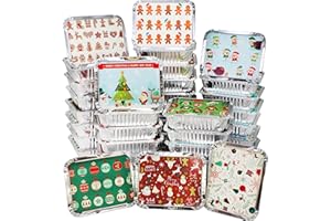 JOYIN 48 Pcs Christmas Cookie Tins with Lids for Gift Giving, Rectangular Treat Foil Containers, Disposable Food Storage Pan for Holiday Leftovers Goodie Container or Cookie Exchange