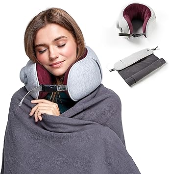 Amazon Co Jp Common Journey ネックピローブランケット 飛行機旅行 空気注入式 調節可能なメモリーフォームクッション 空気ポンプ付き Plm スポーツ アウトドア