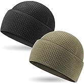 2 Pack Grid Fleece Cuffed Beanie Watch Cap Waffle Tactical Beanie Multi-Season Army Military Fleece Hat, All Weather Gear