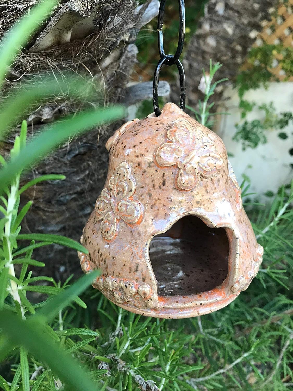 Amazon Com Salmon Pink Hanging Bird Feeder Handmade Ceramic