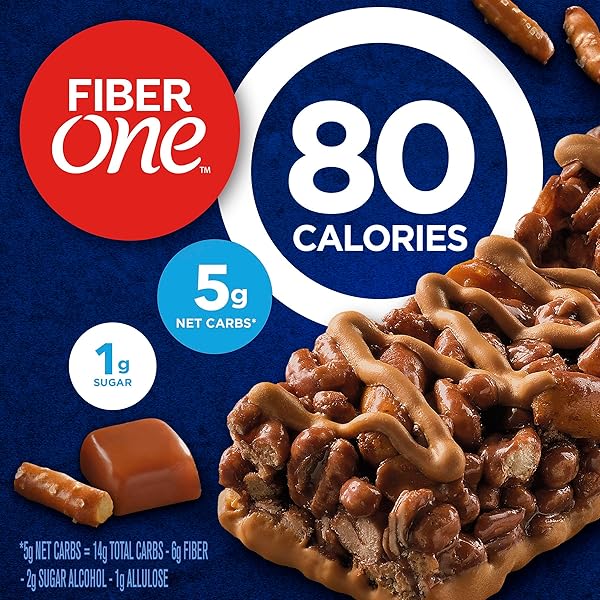 FIBER ONE 80 CALORIE CHEWY SNACK BARS, CHOCOLATE CARAMEL AND PRETZEL, 5 CT, 4.1 OZ