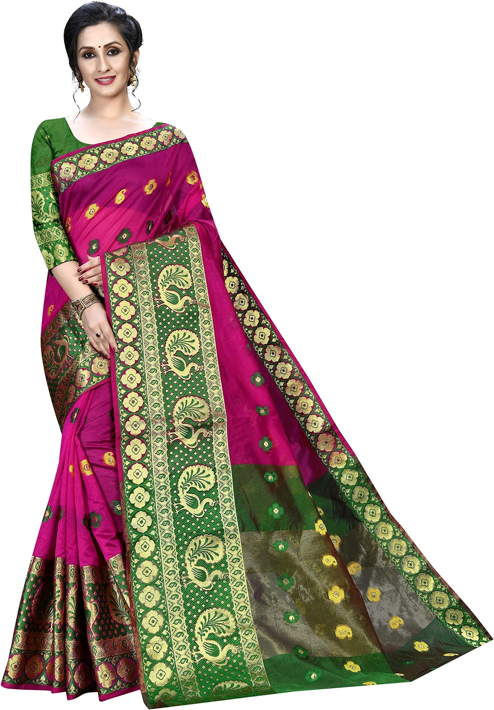 Regolith Designer Sarees Women Banarasi Cotton Saree With Unstitched silk saree Blouse Piece