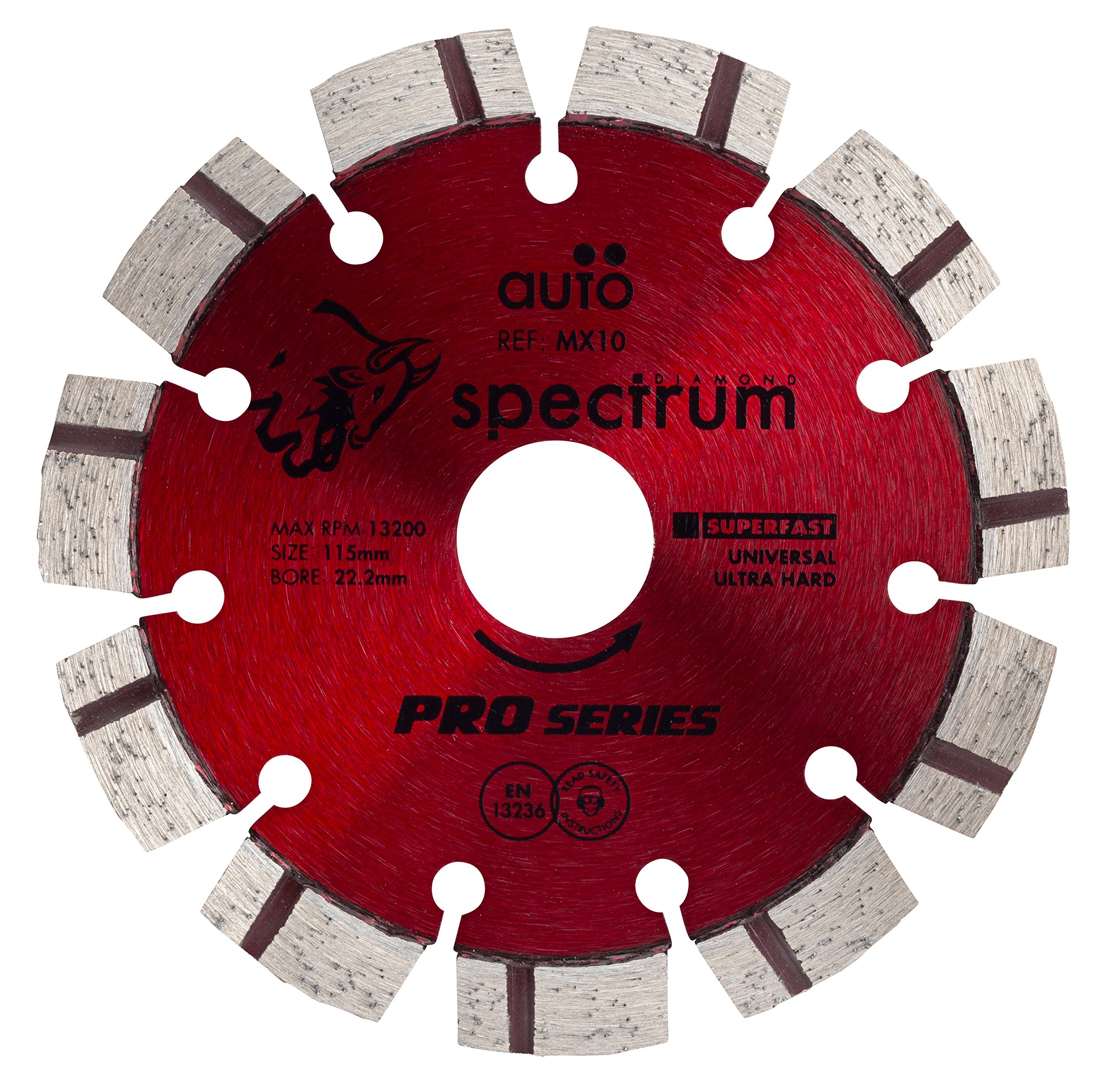 OX MX10-115/22 Spectrum Pro Laser Turbo Universal Diamond Blade, Red, 115/22 mm