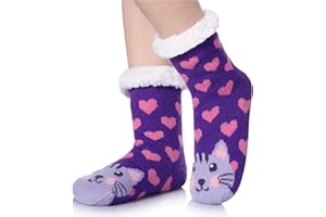 TRUEHAN Kids Girls Boys Slipper Socks Soft Thick Cozy Fuzzy Animal Anti-Slip Winter Thermal Christmas Socks Indoor