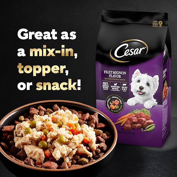 CESAR SIMPLY CRAFTED WET DOG FOOD TOPPERS FOR DRY FOOD, CHICKEN, CARROTS, POTATOES & PEAS AND CHICKEN, SWEET POTATO, APPLE, BARLEY & SPINACH MEAL TOPPER VARIETY PACK, 1.3 OZ. TUBS, 8 COUNT