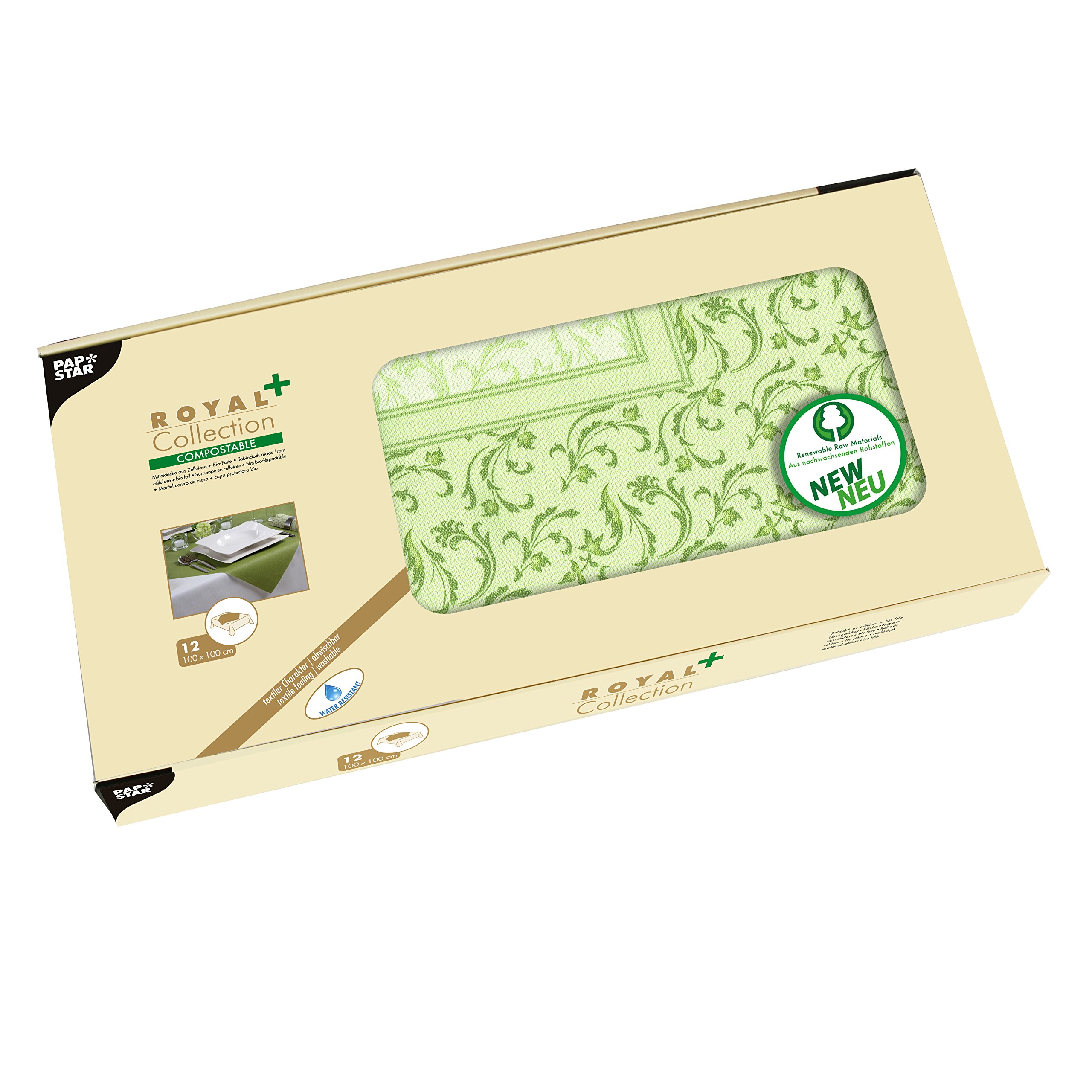 PAPSTAR, #85789 "ROYAL Collection Plus 100 cm x 100 cm Olive Green Damascato Tablecloth
