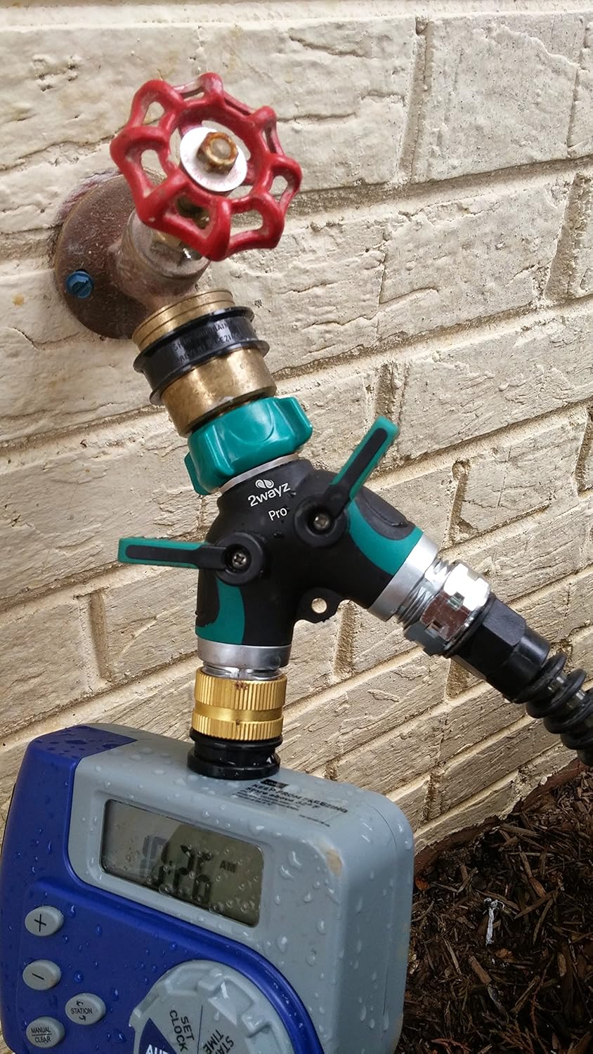 2wayz All Metal Body Garden Hose Splitter. 2020 Version - 100% Secured, Bolted & Threaded. Easy Grip, Smooth Long Handles y Valve: Garden & Outdoor