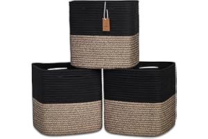 NaturalCozy 13 Inch Cube Storage Bins Cotton Rope Woven Baskets for Organizing 3-Pack | 13 x 13 Storage Cubes | Fabric Square