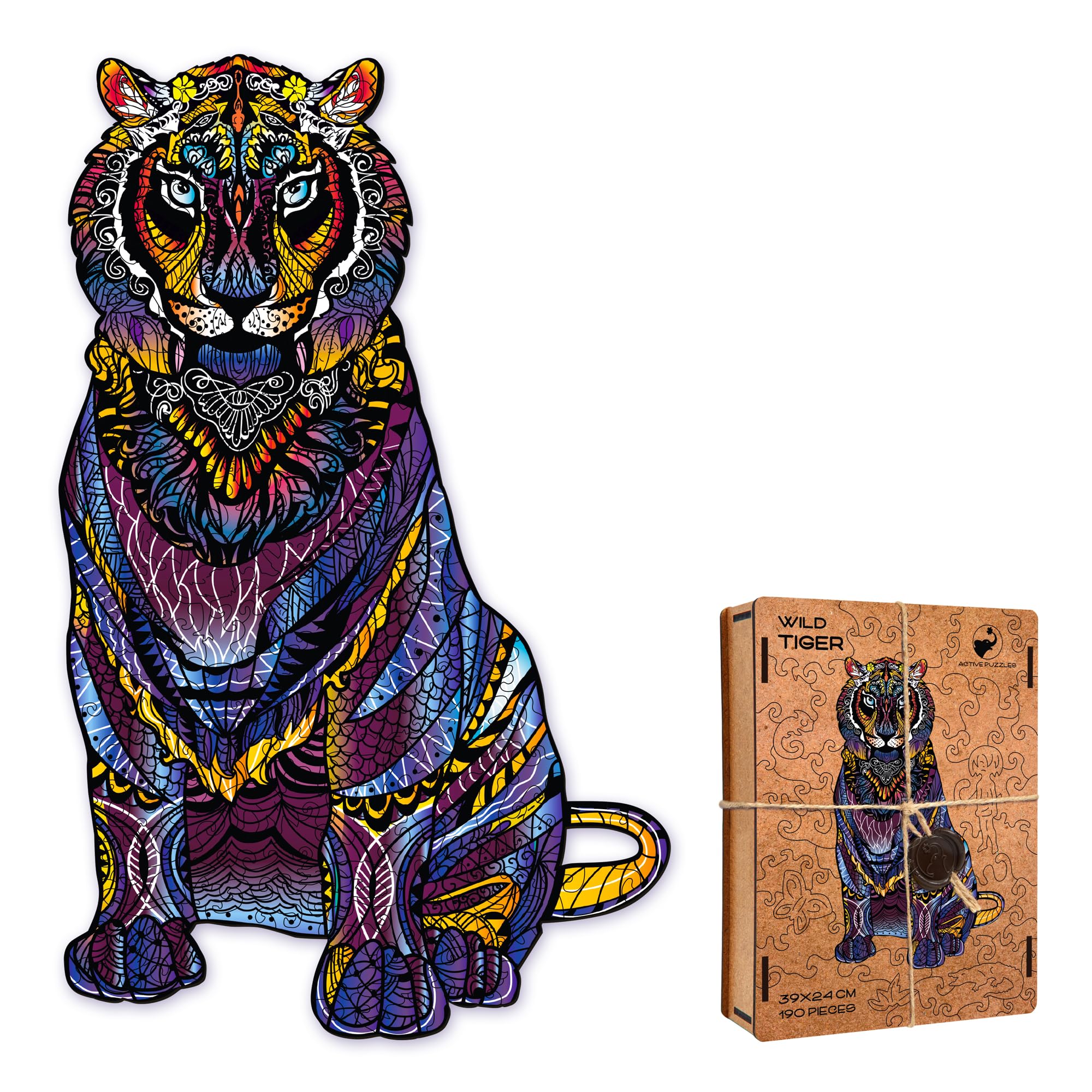 ACTIVE PUZZLES - Animal Puzzles | Adults | Wooden Jigsaw Puzzles, Laser Cut, Sustainable and Eco-Friendly, Premium Finish (Multicoloured Tiger)