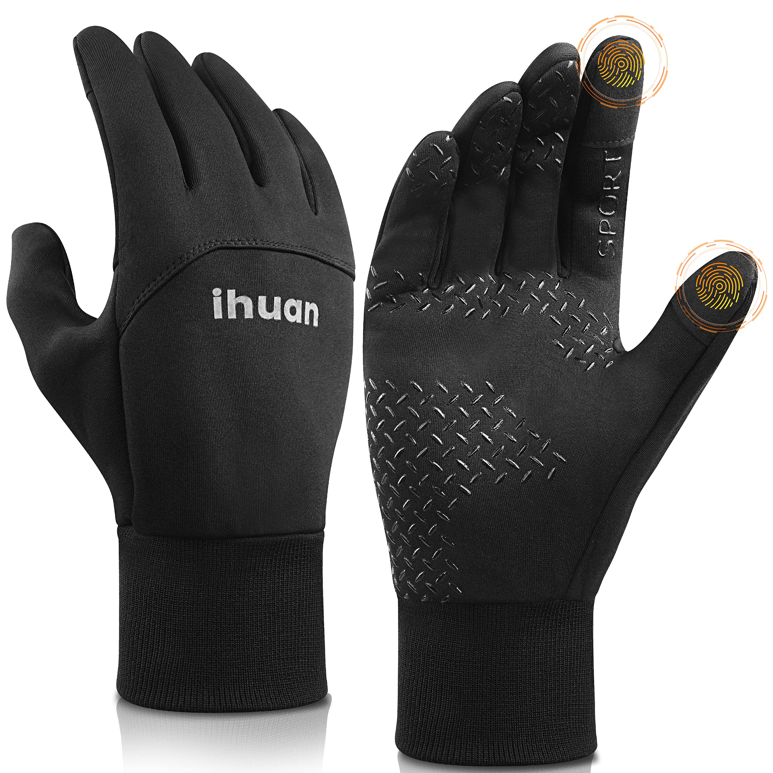 ihuan Winter Waterproof Gloves for Men Women Warm Running Cycling Snow Ski Gloves for Cold Weather, Thermal Windproof Material and Touch Screen Finger for Driving Snowboarding