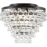 JONATHAN Y 16" Oil Rubbed Bronze Modern LED Flush Mount Ceiling Light Fixture, 3-Light Chandelier with Clear Teardrop Crystal