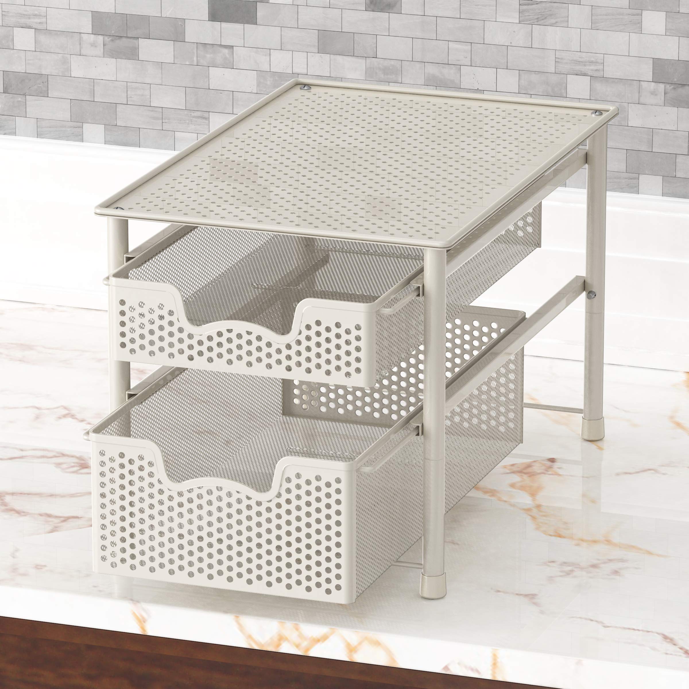 Simple Houseware 積み重ね可能 2段スライドバスケット オーガナイザー 引き出し ホワイト