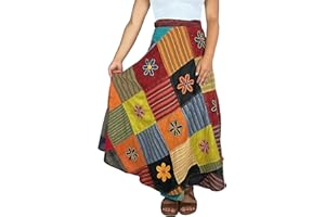 Agan Traders Women’s 2024 Boho Maxi Skirt for Fall Patched Tie Up High Waisted Long Skirt Bohemian Wrap Cover Up