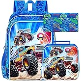 UFNDC 3PCS Boys Backpack,16”Kids Dinosaur Bookbag with Lunch Box, School Bag for Elementary Toddler