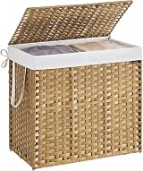 SONGMICS 160 L Laundry Basket with Lid Rattan Foldable White LCB216Y01