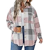 IN'VOLAND Women's Plus Size Plaid Shacket Long Sleeve Button Down Flannel Shirts Casual Jacket Coats