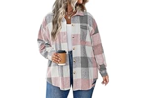 IN'VOLAND Women's Plus Size Plaid Shacket Long Sleeve Button Down Flannel Shirts Casual Jacket Coats