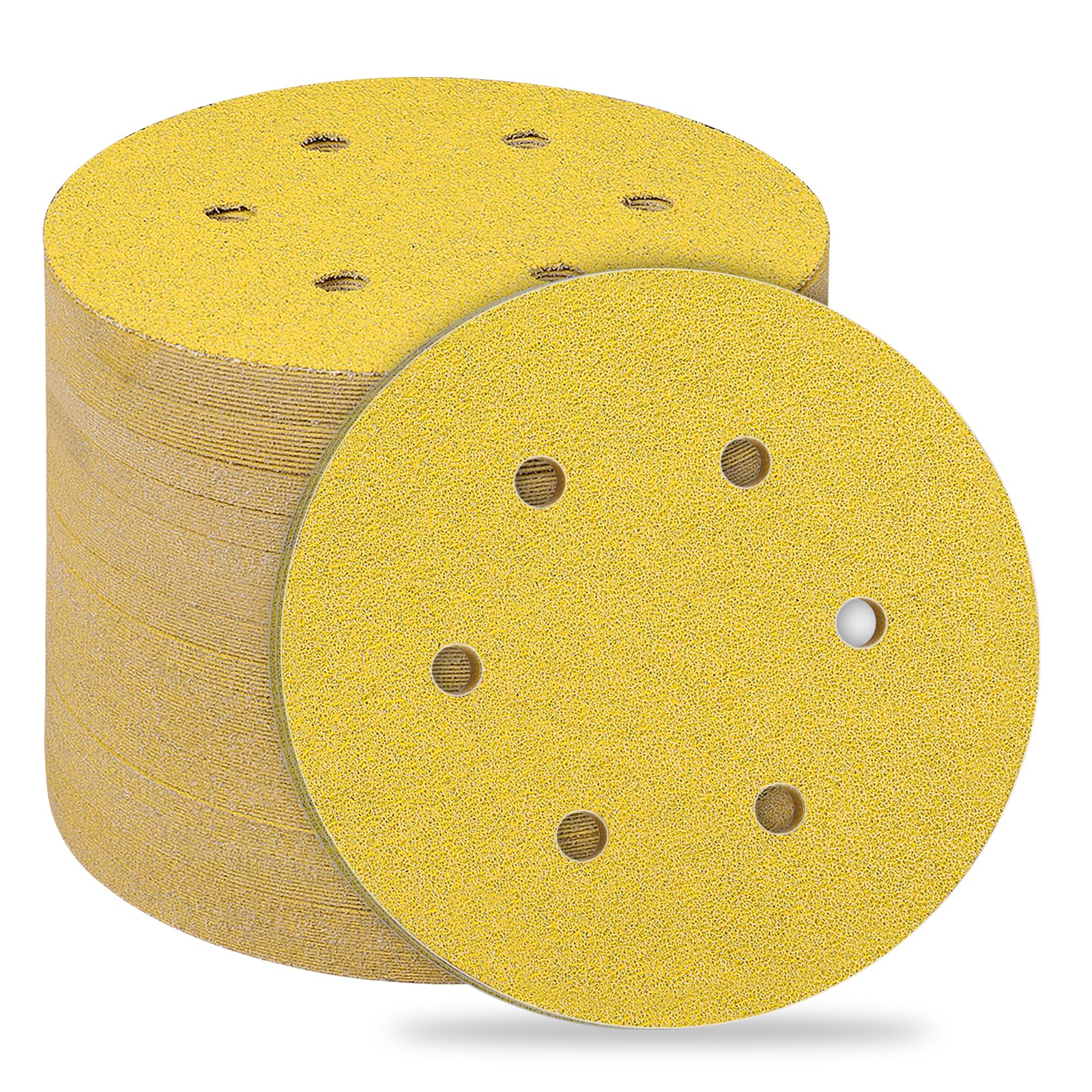 STEBRUAM 40pcs 150mm sanding discs,Sanding Discs Pads for Random Orbital Sander pads and All Oscillating Tools,Yellow sanding discs Hook and Loop 40 Grit 6 Hole 6 Inch Round — image 1