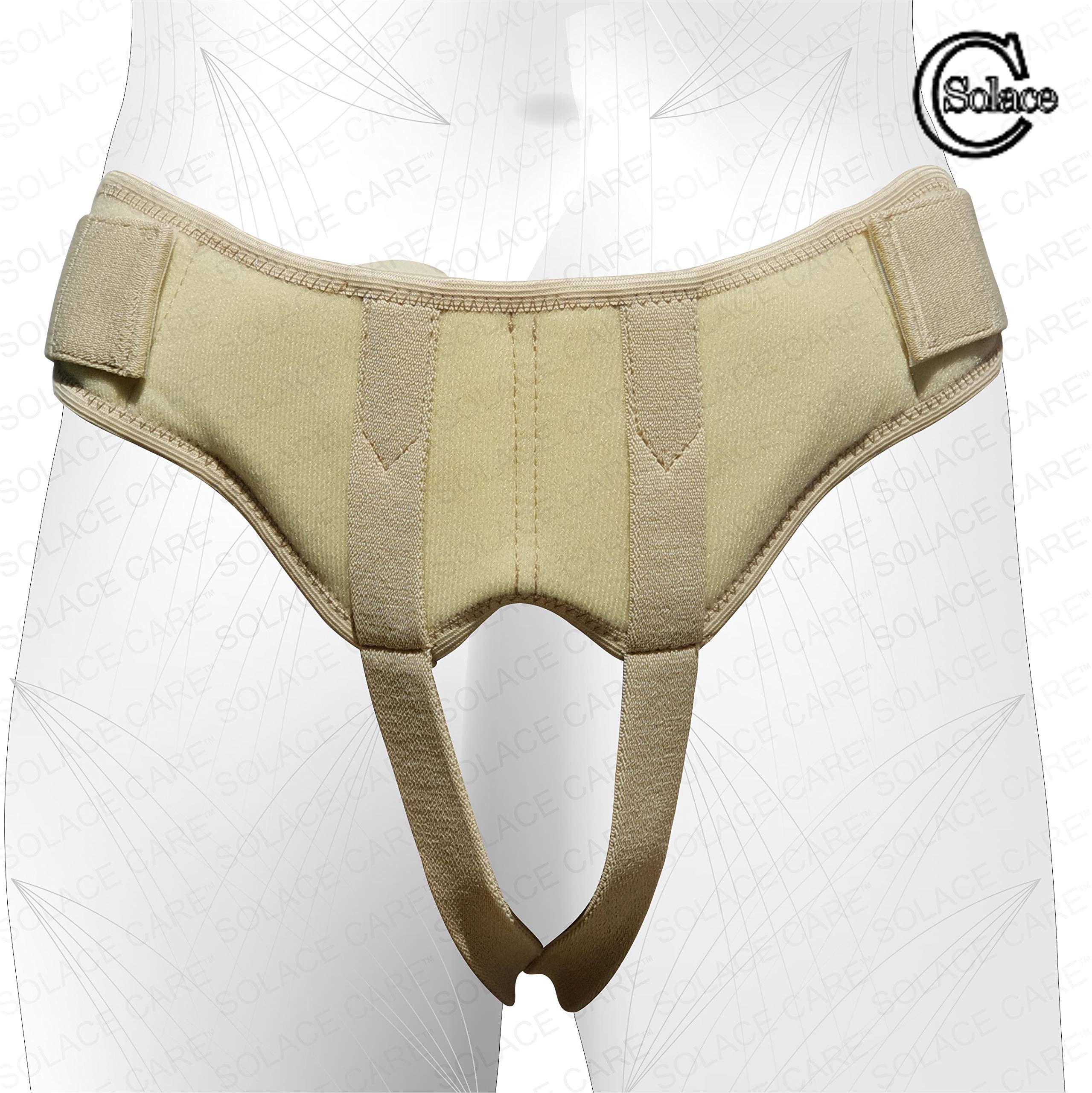 Hernia Support for Men & Women Extra Soft Material Hernia Truss Belt Abdominal Hernia Pants Fully Adjustable 2 Removable Pressure Pads by Solace Care - UK Seller (Large, Beige)