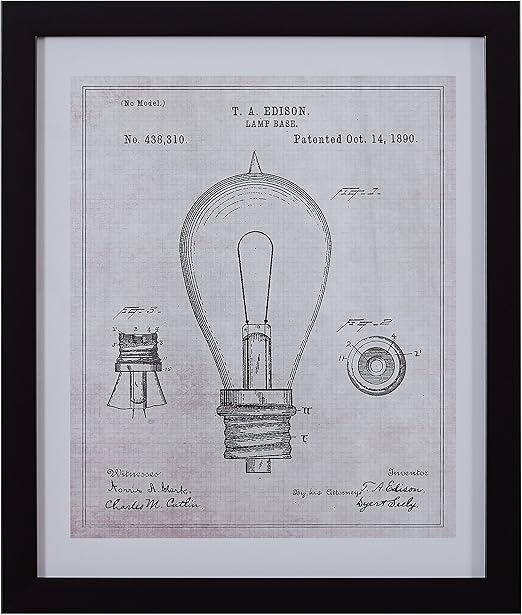 Amazon Com Amazon Brand Rivet Black And White Vintage Print Wall Art Of 1890 Bulb In Black Frame 17 X 20 Posters Prints