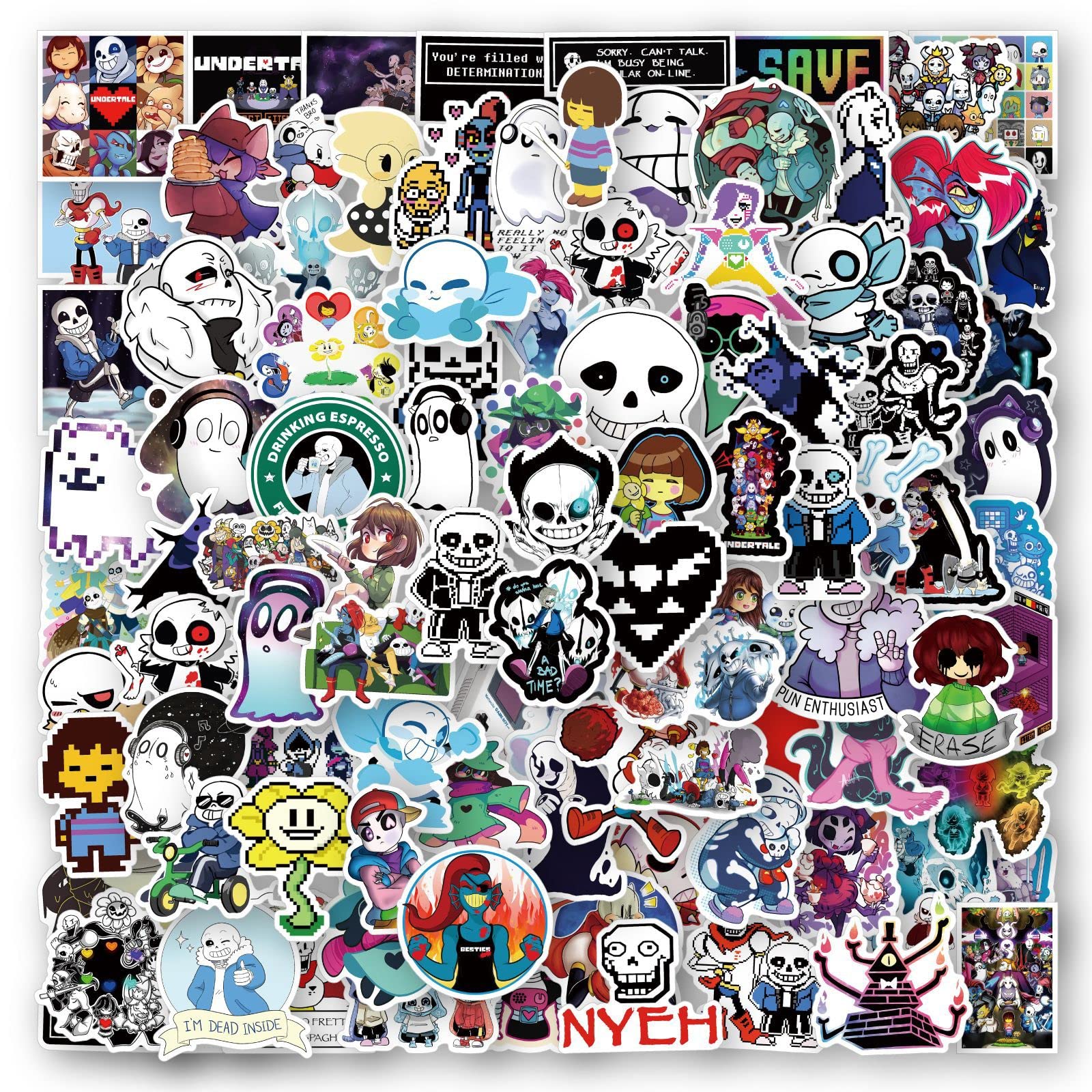 100 Pcs Undertale Game Stickers Decorations Sticker Pack for Laptop Skateboard Luggage Guitar DIY Decal for Teens Adults
