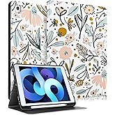 Uppuppy for iPad 9th/8th/7th Generation Case 10.2 Inch Girls Cute Women Folio Smart Cover Pencil Holder Flowers Floral Aesthetic Design Girly Teens Unique Cases for iPad 7/8/9 Gen A2602 A2270 A2197