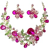 MMonesu Crystal Flower Bib Statement Necklace Set Chunky Diamond Flower Statement Necklace & Earrings Drama Bib Collar Jewelry Set for Women Prom Party Jewelry