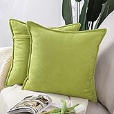MADIZZ Set of 2 Short Chenille Throw Pillow Covers 22x22 Inch Green Soft Decorative Cushion Cover for Sofa Bedroom Pillow Shell