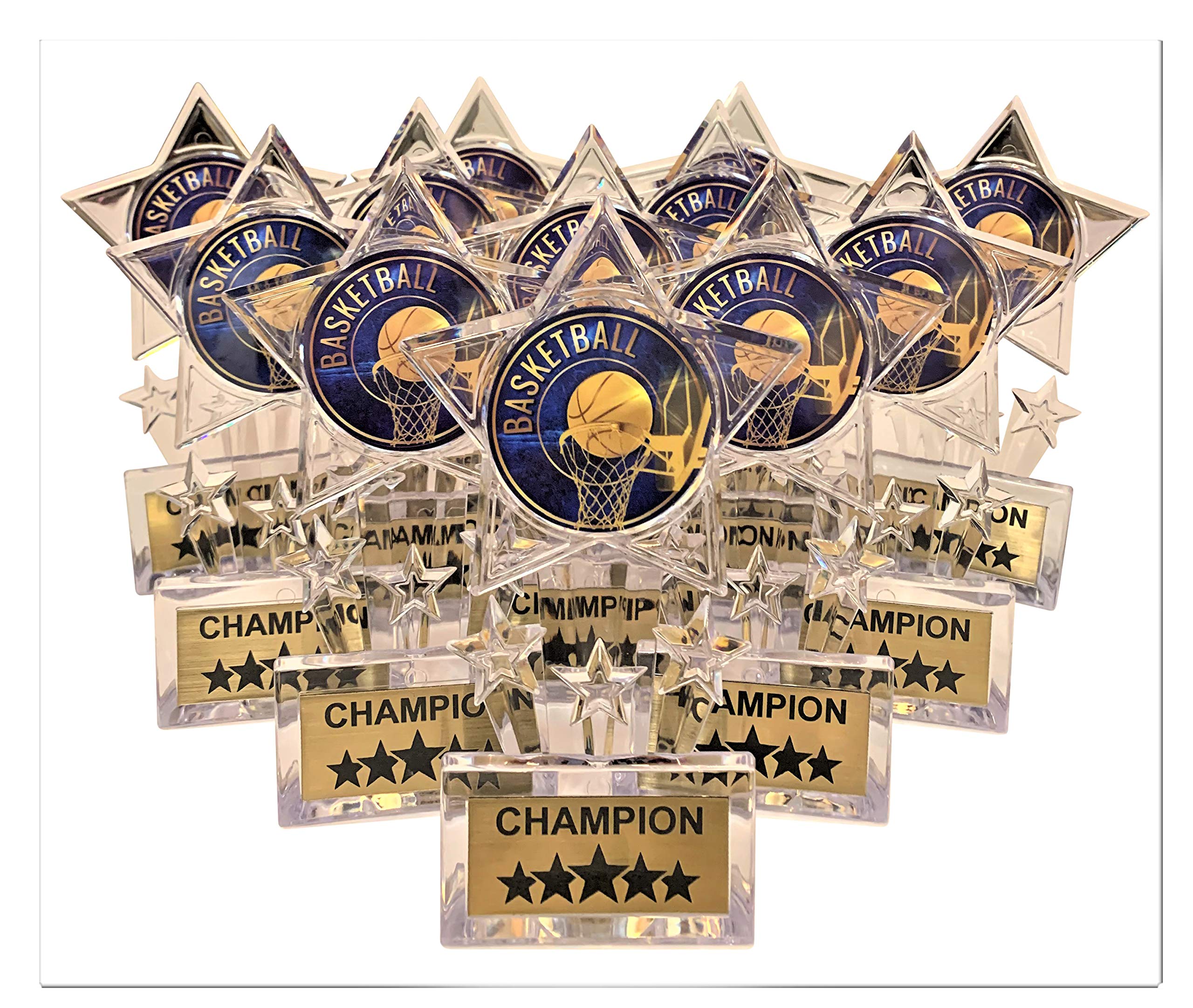 Photo 1 of Express Medals 6.5 Inch Acrylic Basketball Champion Star Trophy Awards (Pack of 12)
