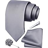 Branduce 3.15"（8cm） Solid Formal Tie and Pocket Square Plain Necktie Lapel Pin and Tie Clip Set for Men