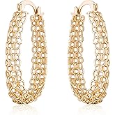 Barzel 18K Gold Plated Link Mesh Braided Filigree Hoop Earrings (Gold)