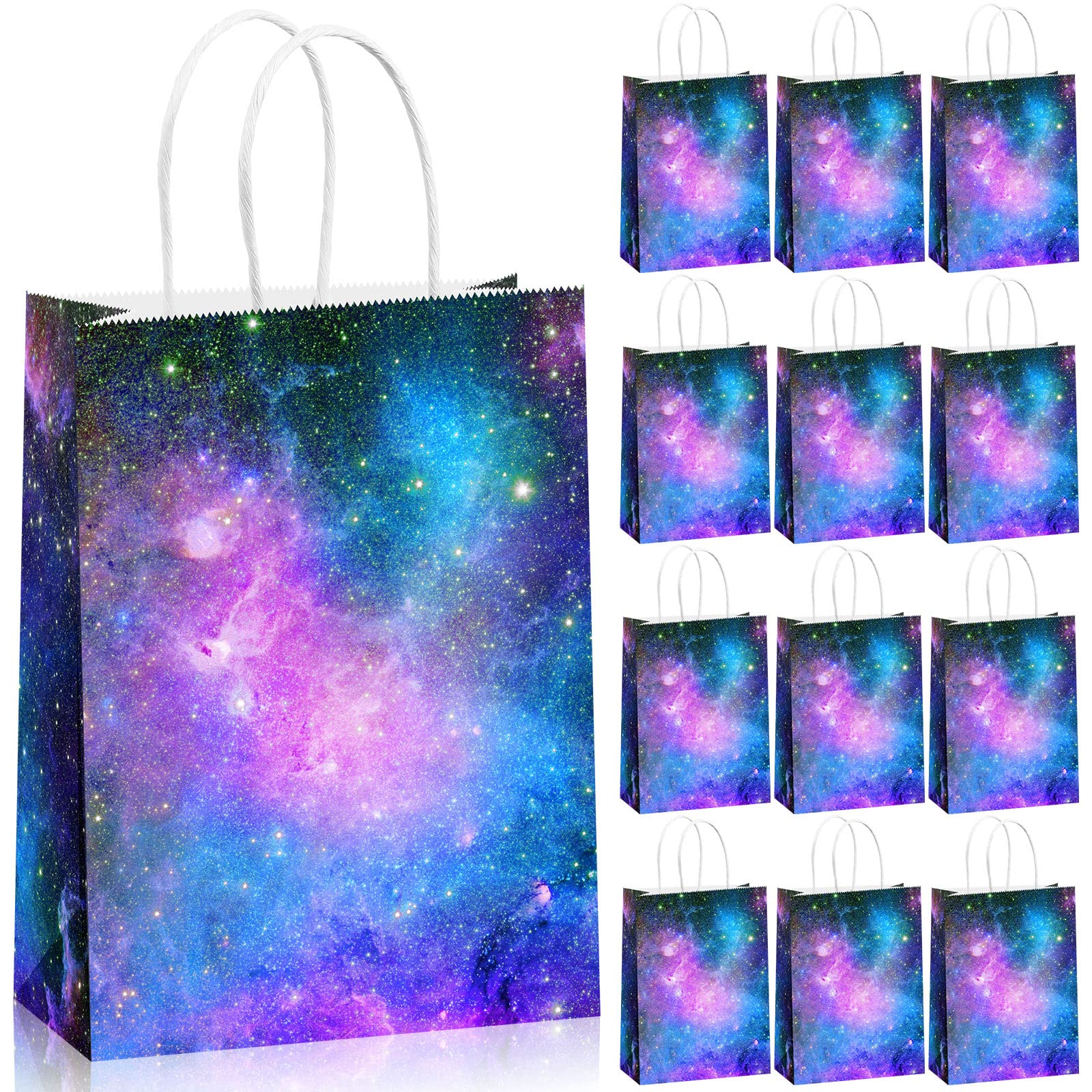 Photo 1 of Containlol 16 Pcs Galaxy Party Bags Outer Space Party Gift Bags Goody Candy Boxes for Solar System Planet Birthday Baby Shower Supplies