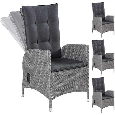 Wholesaler GmbH 4X LC Garden Positionsstuhl Verstellsessel Modesto Dining grau stufenlos verstellbare Rückenlehne Polyrattan-