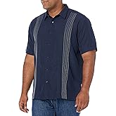 Cubavera Men's Striped Panel Dobby Short Sleeve Button-Down Shirt, Regular Fit, Point Collar, Soft Touch