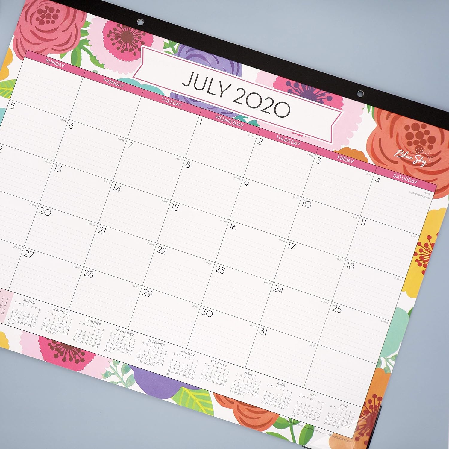 Blue Sky 2020-2021 Academic Year Monthly Desk Pad Calendar, Trim Tape Binding, Two-Hole Punched, Ruled Blocks, 22" x 17", Mahalo : Office Products