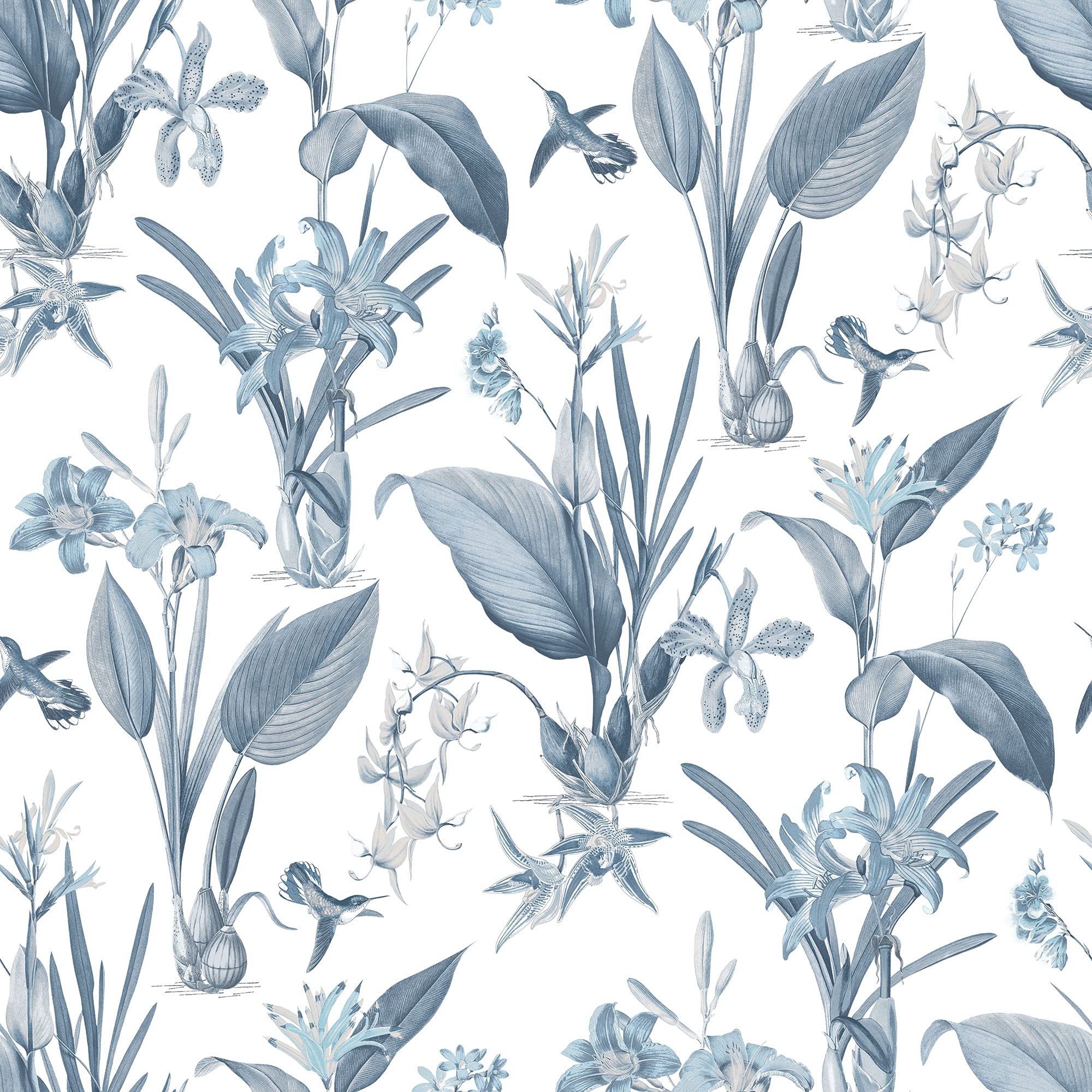 Galerie G78504 Secret Garden Cottage Botanical Wallpaper, White/Blue, 10m x 53cm